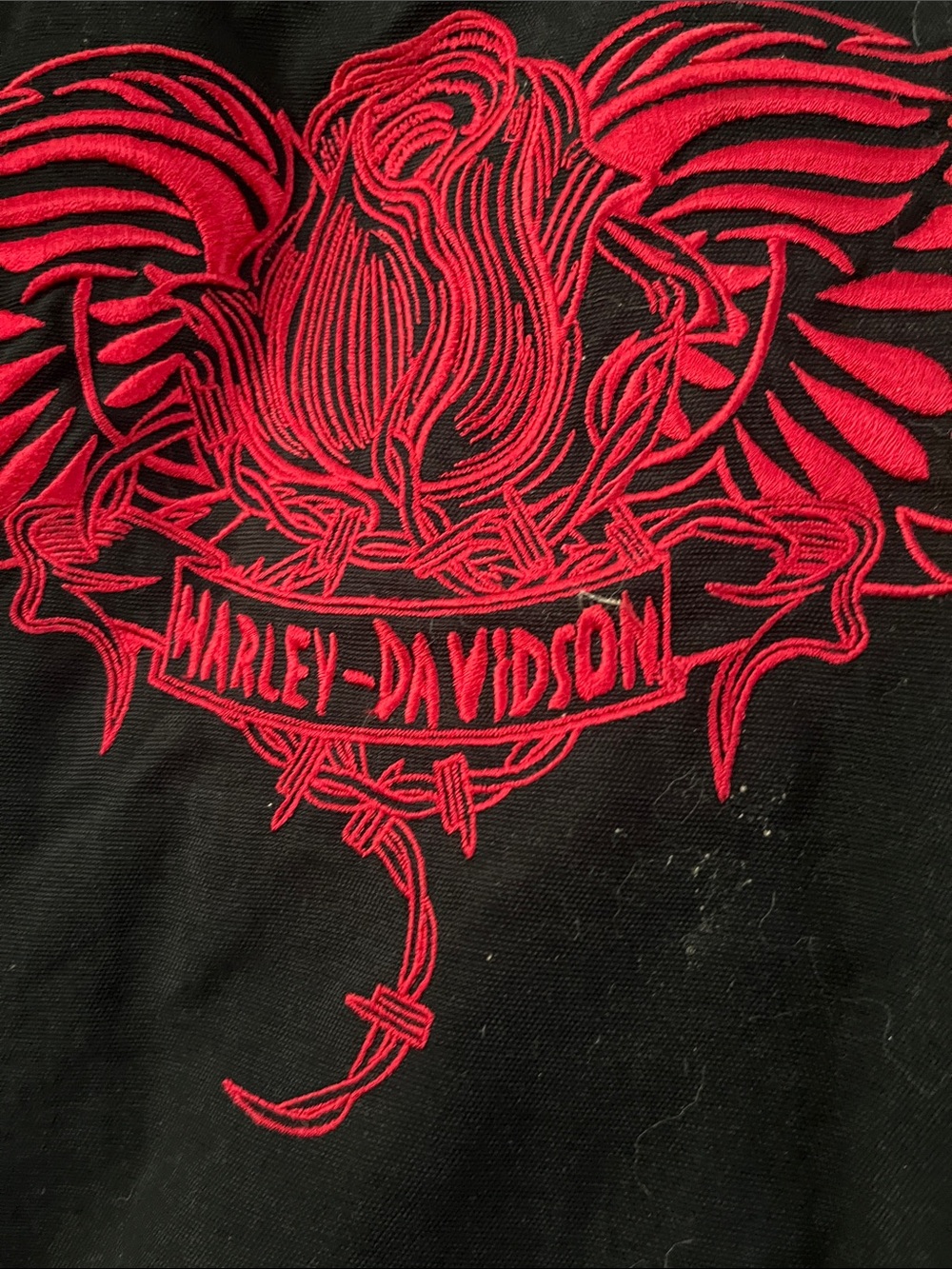 Harley-Davidson Jacket :Red Embroidered Wing Emblem, 🌹 on Sleeves .+Windbreaker